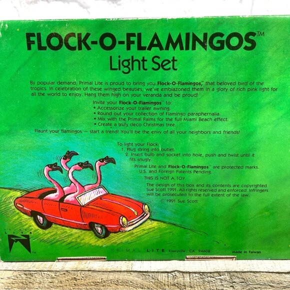 Vintage Flock-O-Flamingos String Light Set 10 Flamingo Lights With Original Box - Picture 2 of 15